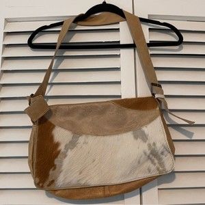 Vintage Vera Pelle Western Italian Leather Calf Hair Flap Closure Shoulder Bag